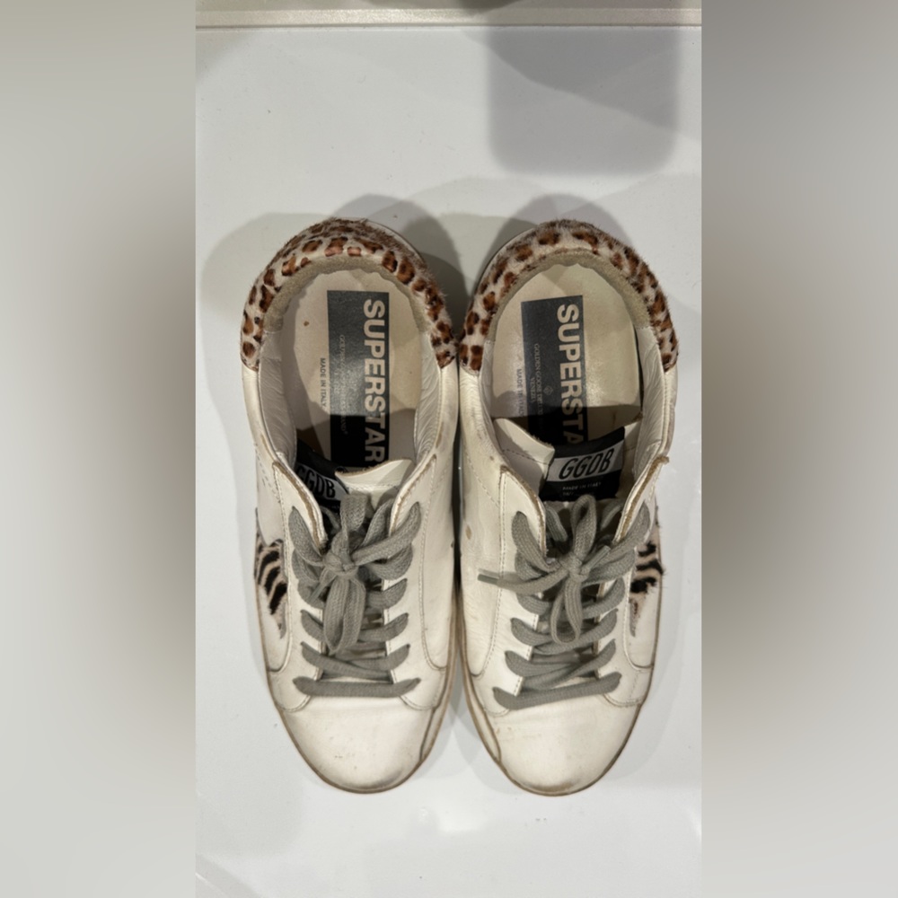 Golden Goose Distressed Leopard print calf hair Superstar sneakers